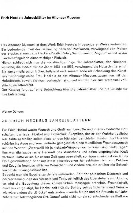 Erich Heckels Jahresblätter im Altonaer Museum