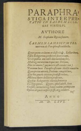 Paraphrastica Interpretatio In Easdem Eclogas Virgilii.