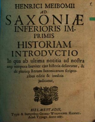 Ad Saxoniae Inferioris imprimis historiam introductio