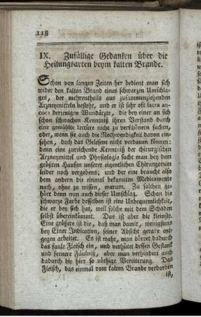 IX. Zufällige Gedanken über die Heilungsarten beym kalten Brande.