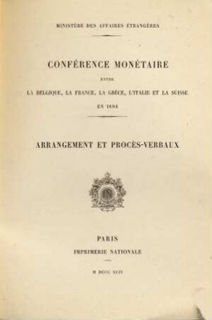 Arrangement et procès-verbaux, 1893 (1894)