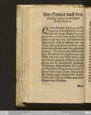 Am Sontag nach dem Christag/ Lection aus der Epistel Pauli Galat. 4.