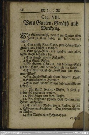 Cap. VIII. Vom Garten-Geräth und Werckzeug