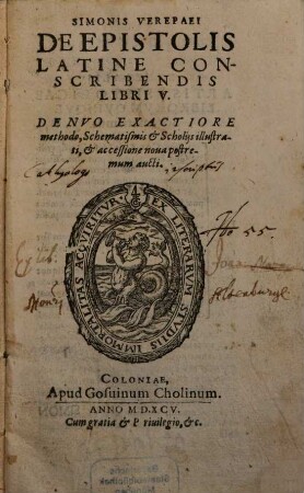 Simonis Verepaei De Epistolis Latine Conscribendis Libri V.