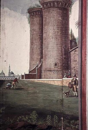 Stadtansicht mit Stadttürmen oder Burg