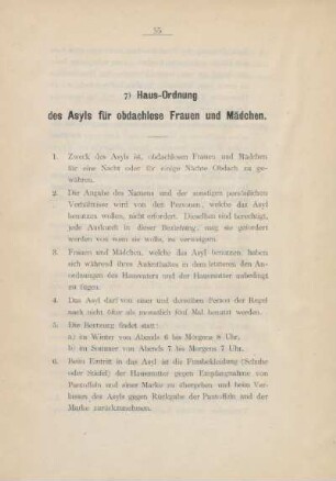 7) Haus-Ordnung des Asyls für obdachlose Frauen und Mädchen