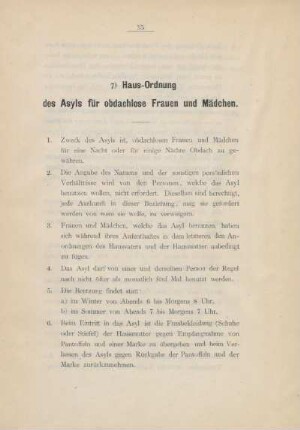 7) Haus-Ordnung des Asyls für obdachlose Frauen und Mädchen