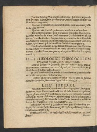 Libri Theologici Theologorum Calvino-Reformatae Religionis.
