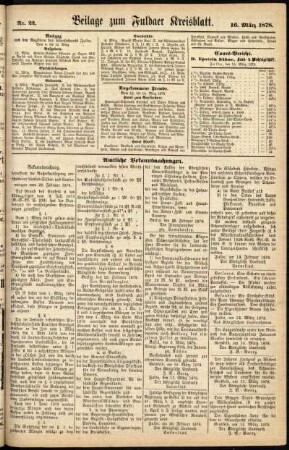 Zweite Ausgabe vom Samstag, den 16. März 1878.
