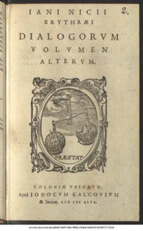 Iani Nicii Erythraei Dialogorum Volumen Alterum