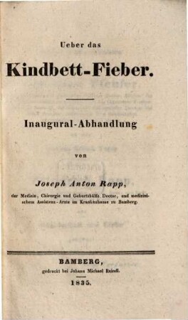 Über das Kindbett-Fieber : Inaug.-Abh.
