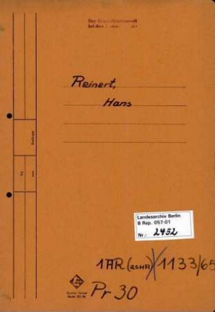 Personenheft Hans Reinert (*07.02.1897, +31.08.1945)
