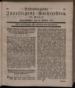 IV. Stück. Sonnabends: den 23. Januar 1779.