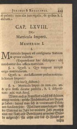 Cap. LXVIII. De Matricula Imperii.