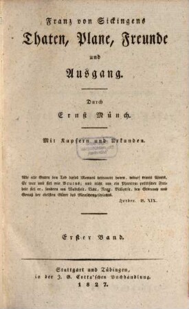 Franz von Sickingens Thaten, Plane, Freunde und Ausgang, 1