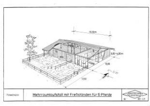 Mehrraumlaufstall mit Freßständen für 6 Pferde
