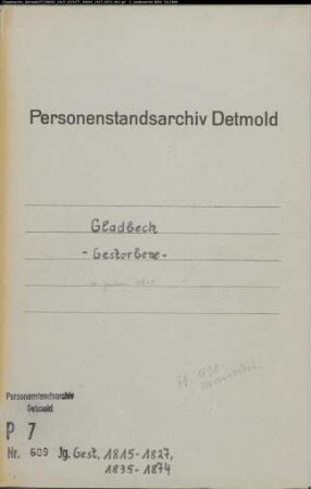 Kirchenbuchduplikate der katholischen Gemeinde Gladbeck (T 1815-1827, T 1835-1874). (Gemeinde: Gladbeck, katholische Gemeinde )