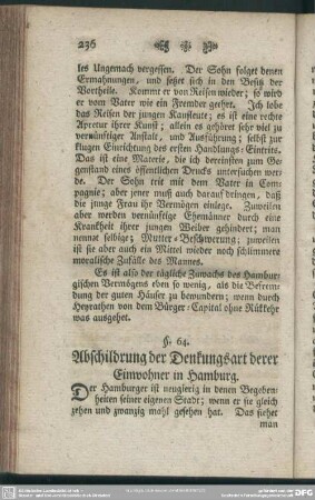 §. 64. Abschildrung der Denkungsart derer Einwohner in Hamburg