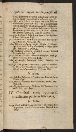 IV. Opuscula varii argumenti, maximam partem litteraria.