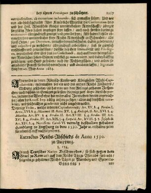 Extractus Reichs-Abschieds de Anno 1530 zu Augspurg