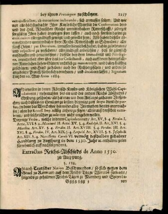 Extractus Reichs-Abschieds de Anno 1530 zu Augspurg