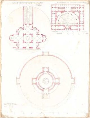 ohne Verfasserangabe; Unidentifizierte Gebäude - Grotte, Amphitheater, Babtisterium (Grundriss)