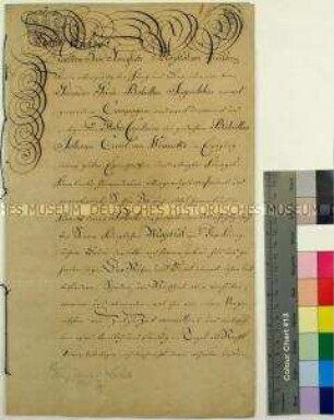Preußisches Patent für den Stabscapitaine Johann Carl von Wrancke