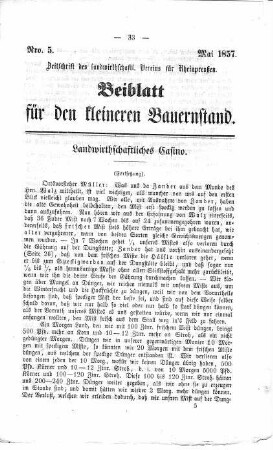 Beiblatt für den kleinen Bauernstand Mai 1857