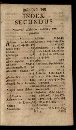 Index Secundus. Numerus Historias indicat, non paginas