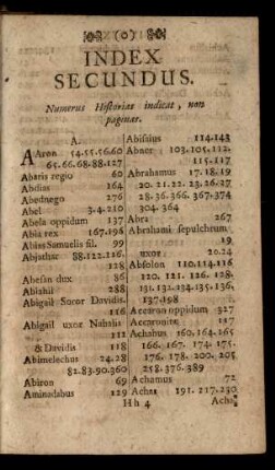 Index Secundus. Numerus Historias indicat, non paginas