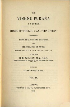Works. 9, Vol. 9 : The Vishṅu Purāṅa: a system of Hindu mythology and tradition ; 4