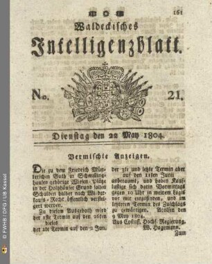 No. 21. Dienstag den 22 May 1804