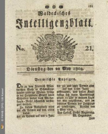 No. 21. Dienstag den 22 May 1804
