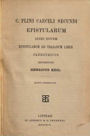 Epistulae C. Plini Caecili Secundi epistularum libri novem