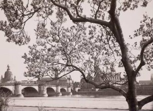 Dresden, Blick vom Neustädter Elbufer in Höhe des Japanischen Palais nach Südosten auf die Altstadt