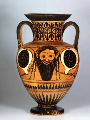 Attische Halsamphora mit Dionysos- und Satyrmaske