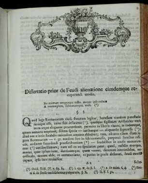 Dissertatio prior de Feudi alienatione eiusdemque reeuperandi modis.