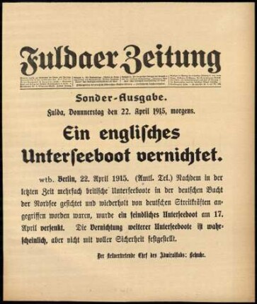 Erste Ausgabe vom Donnerstag, den 22. April 1915.