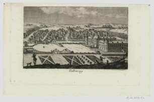 Ansicht von Valençay, Kupferstich, um 1800? : Valencay. - [S.l., um 1800?]. - 1 Kunstbl.: Kupferst. ; 15 x 9 cm
