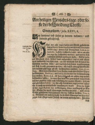 Am heiligen Neujahrs-tage, oder feste der beschneidung Christi / Evangelium / Jesa. XXVI, 8