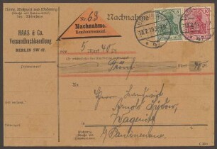 Nachnahmekarte Versandbuchhandlung "Haas & Co.", Hornstraße 15