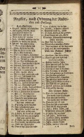 Register, nach Ordnung der Rubricken und Gesänge.