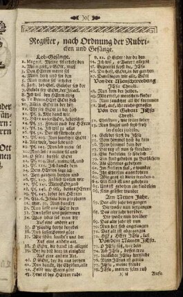 Register, nach Ordnung der Rubricken und Gesänge.