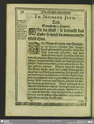 [Die Sechste Christliche Trost- und Leichpredigt] Text. Syrach am 7. Capitel