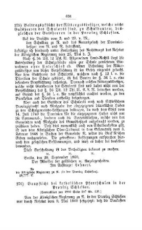 Beitragspflicht der Rittergutsbesitzer, welche nicht Gutsherren des Schulorts sind, zu Schulbauten; desgleichen der Gutsherren in der Provinz Schlesien : [V. Elementarschulwesen]