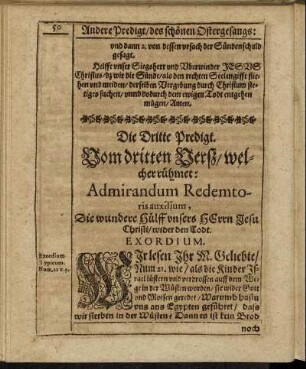 Die Dritte Predigt. Vom dritten Verß/ welcher rühmet: Admirandum Redemtoris auxilium [...]