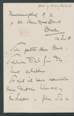 Brief an Hugo Bock : 14.06.1888