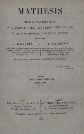 TOME NEUVIEME. OCTOBRE 1889.