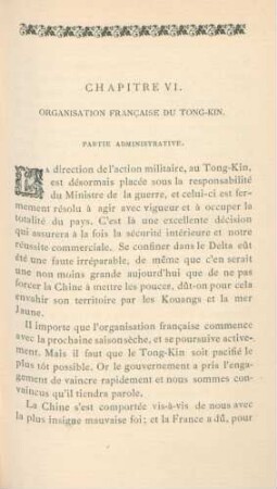 Chapitre VI. Organisation francaise du Tong-Kin