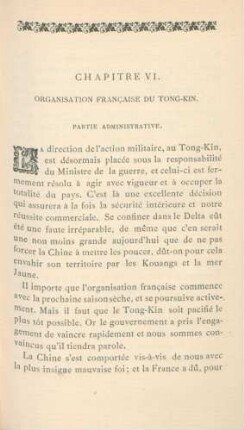 Chapitre VI. Organisation francaise du Tong-Kin